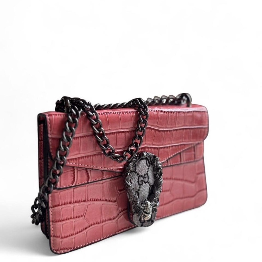 Upcycled Custom Rose Pink Croc-Embossed Shoulder Bag with Chain